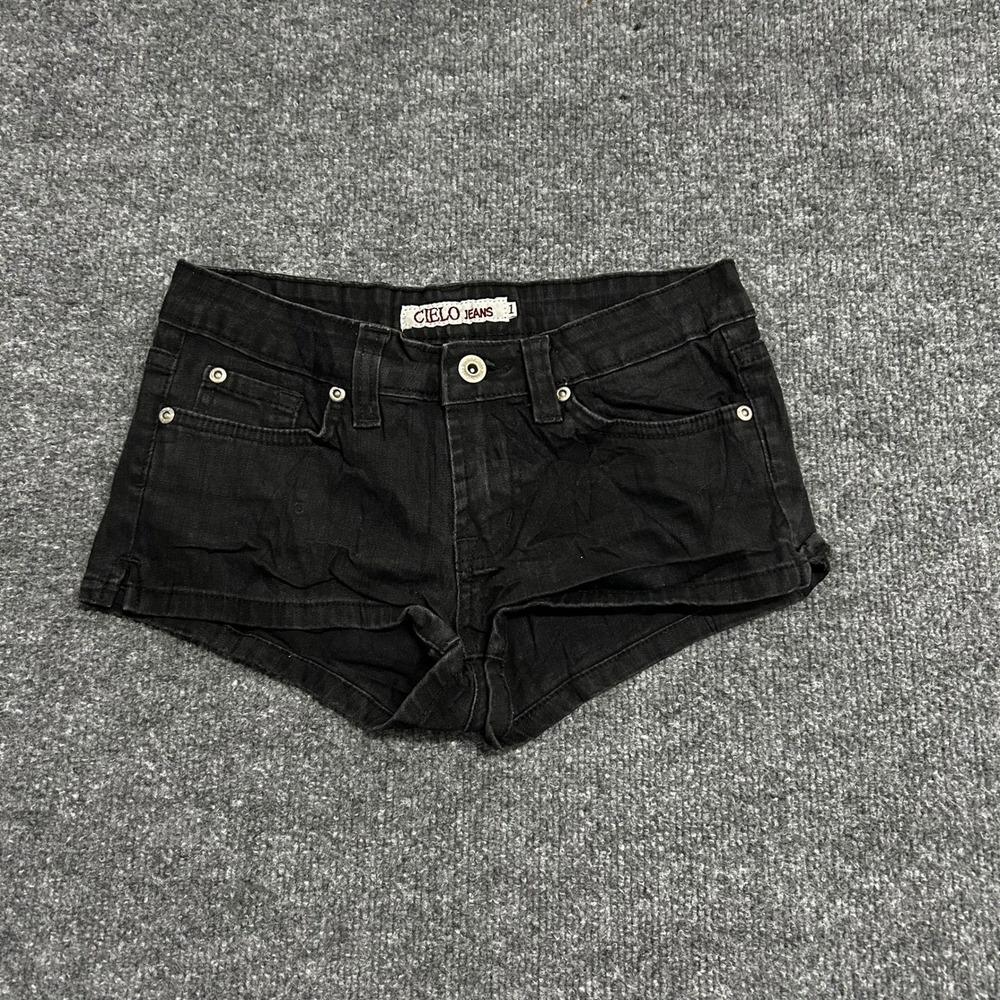 Cielo Jeans Shorts Womens Size 1 Black Denim Low Rise Stretch Mini Hot Pants